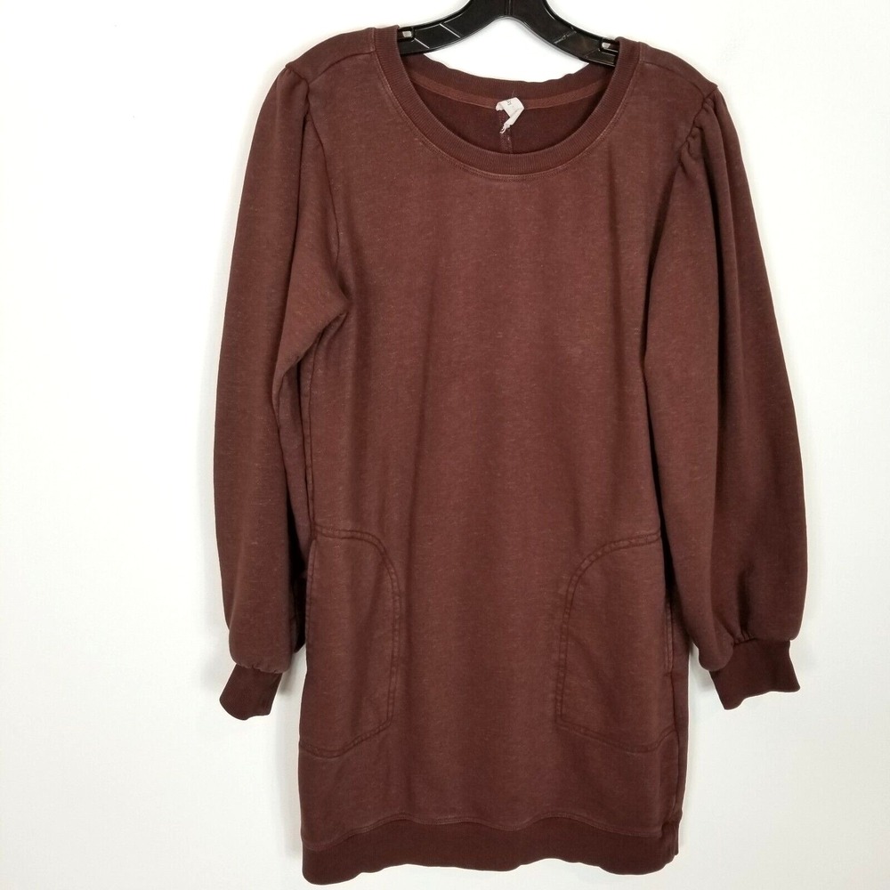 DAILY PRACTICE Anthropologie Women‎ Sweatshirt Mini Dress Sz M Brown Long Sleeve